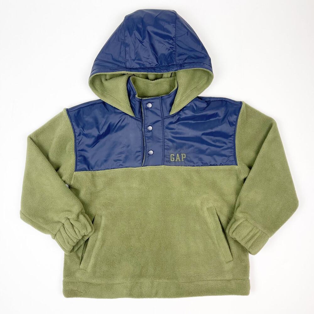 GapKids Olive Green Navy Blue Fleece Pullover Jacket Small 6-7 - Picture 1 of 3
